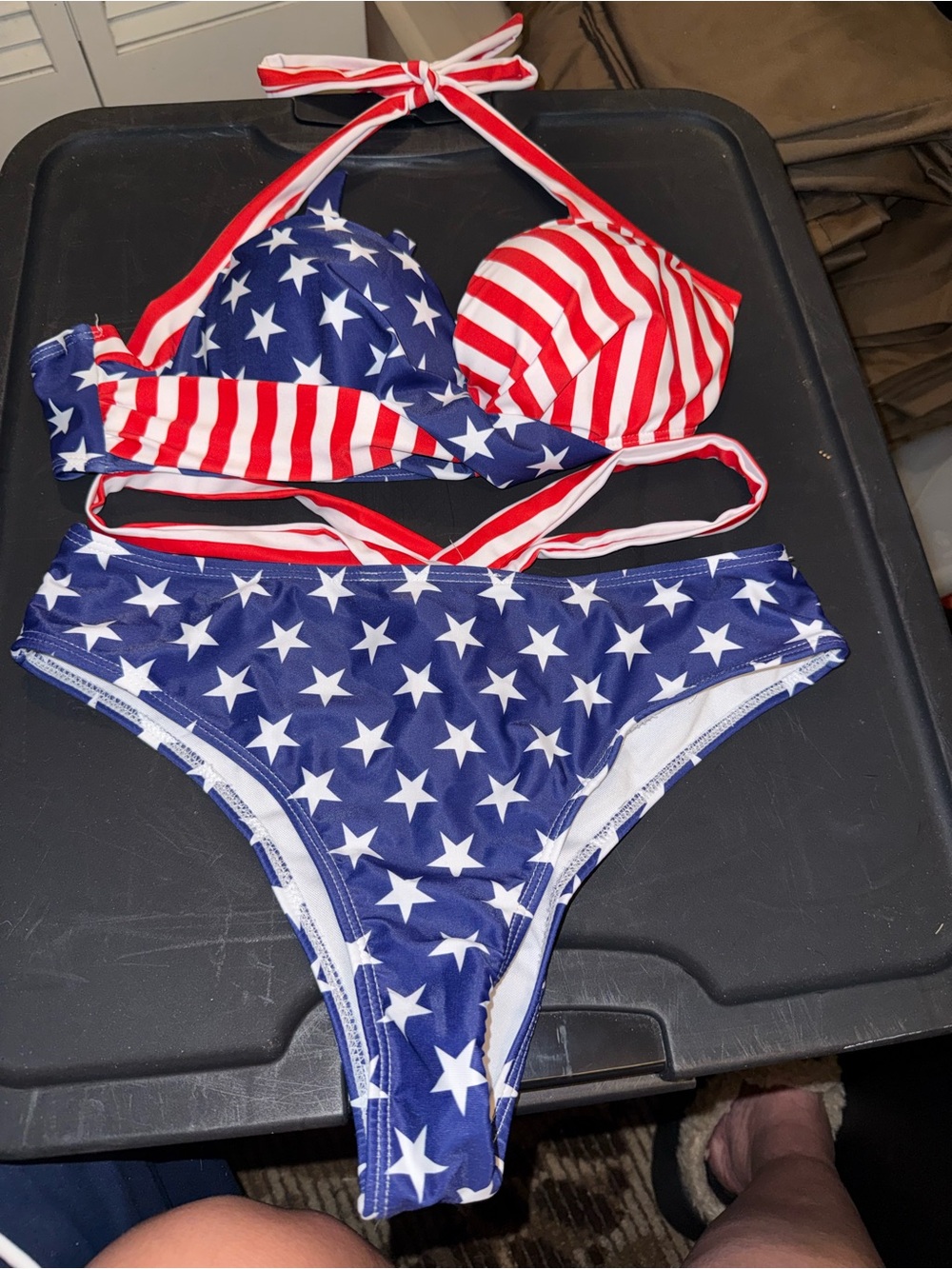 SHEIN Red White and Blue Star Striped Bikini